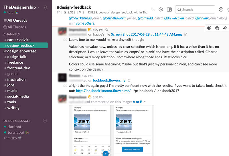 design feedback at Designershipa