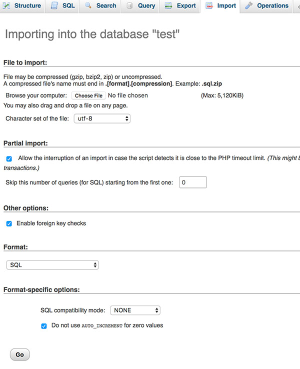 phpmyadmin インポート